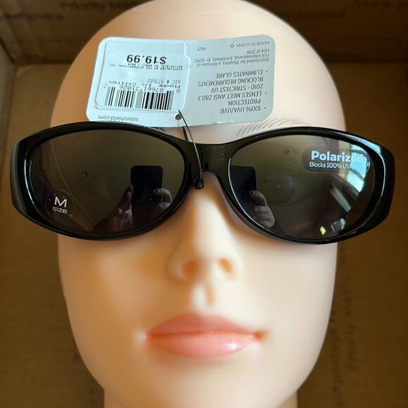 Solar Shield Fits Over Polarized Rectangular Sunglasses Black M - Picture 3 of 11